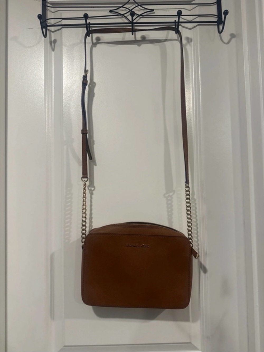 Preloved Michael Kors Cognac Leather Crossbody Bag with Chain Strap